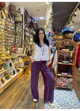 Beli Lastikli Kuşak Detaylı Mor Yazlık Pantolon