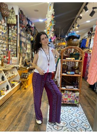 Beli Lastikli Kuşak Detaylı Mor Yazlık Pantolon