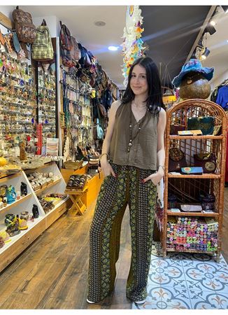 Beli Lastikli Kuşak Detaylı Yeşil Otantik Pantolon