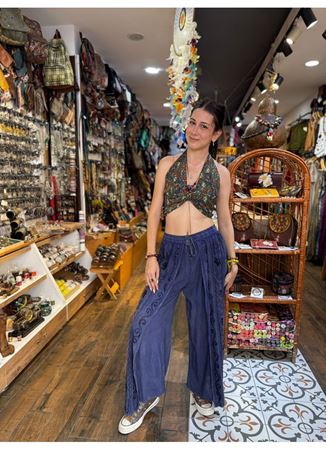 Hint Desenli Pantolon Mavi