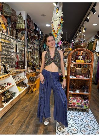 Hint Desenli Pantolon Mavi