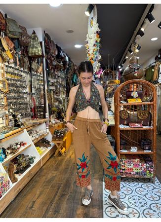 Hint Çiçekli Pantolon Kahverengi