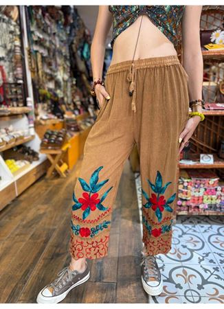 Hint Çiçekli Pantolon Kahverengi