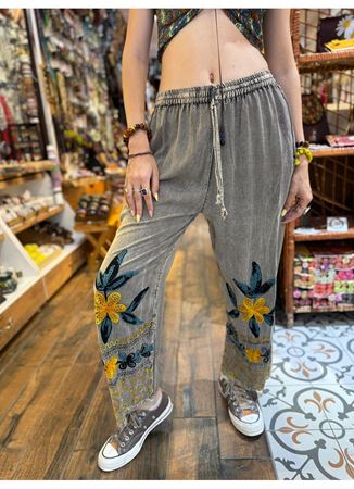 Hint Çiçekli Pantolon Gri