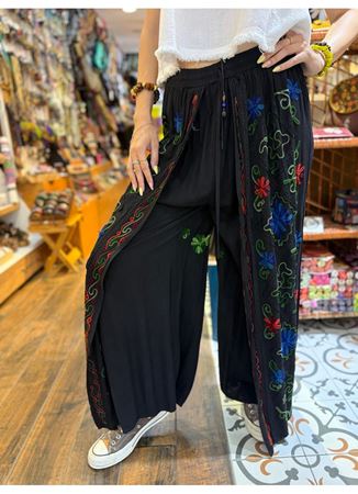 Hint Çiçekli Pantolon Siyah