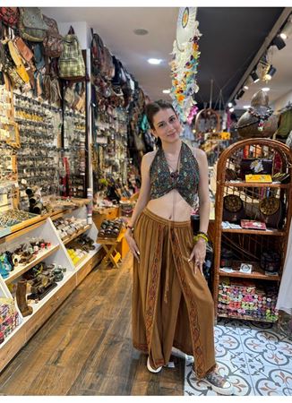 Hint Desenli Pantolon Kahverengi