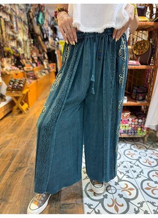 Hint Desenli Pantolon Mavi