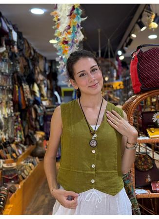 İtalyan Keten Yelek Yeşil