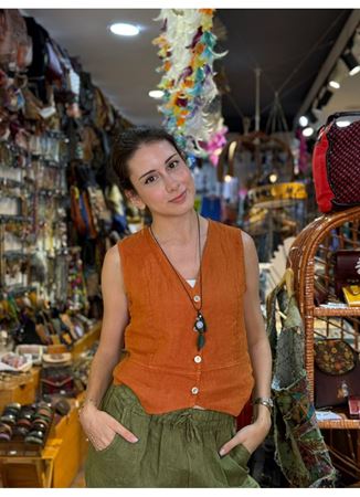 İtalyan Keten Yelek Turuncu