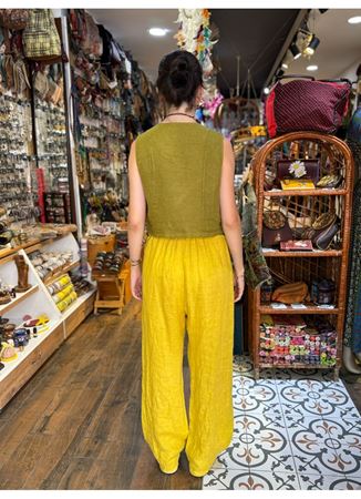 İtalyan Keten Yelek Yeşil