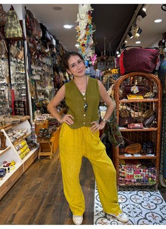 İtalyan Keten Yelek Yeşil