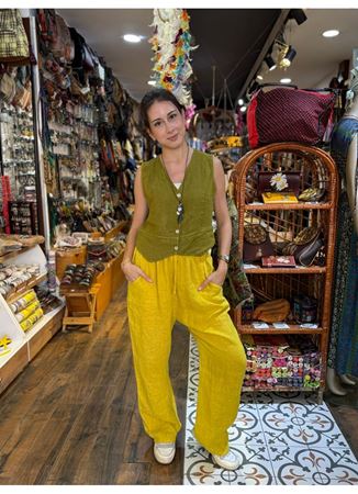 İtalyan Keten Pantolon Sarı