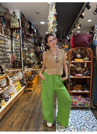 İtalyan Keten Pantolon Yeşil