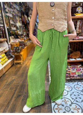 İtalyan Keten Pantolon Yeşil