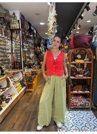 İtalyan Keten Pantolon Açık Yeşil