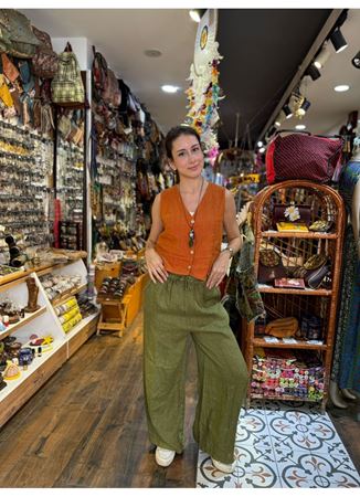 İtalyan Keten Pantolon Yeşil