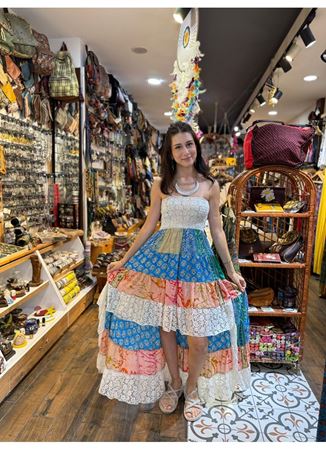 Straplez Önü Kısa İpek Elbise