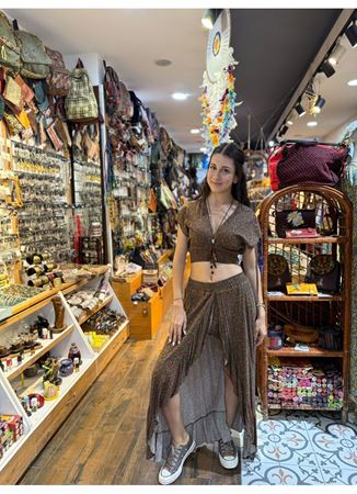 Derin Ön Yırtmaçlı Fırfırlı Uzun Çingene Etek