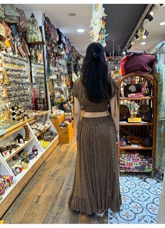 Derin Ön Yırtmaçlı Fırfırlı Uzun Çingene Etek