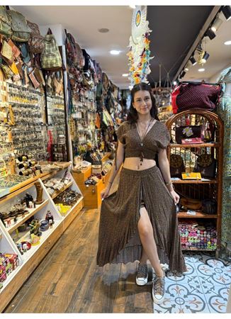 Derin Ön Yırtmaçlı Fırfırlı Uzun Çingene Etek