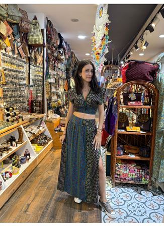 Beli Lastikli Derin Yırtmaçlı Lacivert Uzun Etek