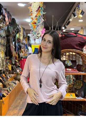 İtalyan Pamuk Bluz Pudra