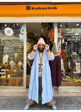 İtalyan Keten Kaftan Mavi