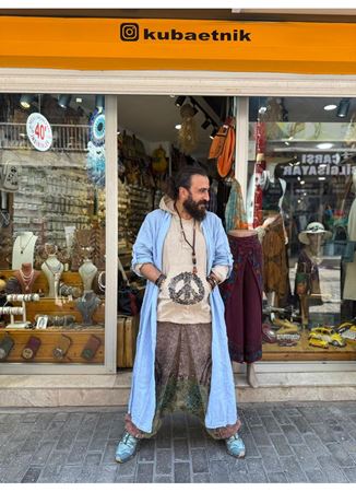 İtalyan Keten Kaftan Mavi
