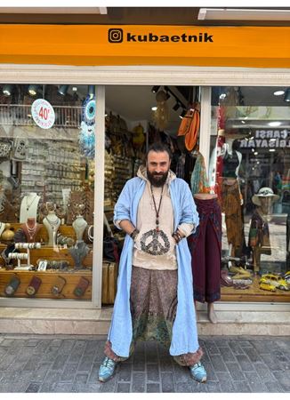 İtalyan Keten Kaftan Mavi