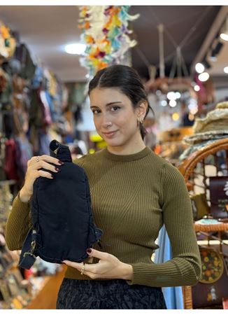 Old Cotton Siyah Bel Çantası