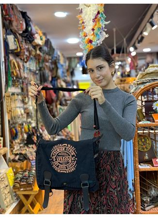 Old Cotton Postacı Çantası Siyah