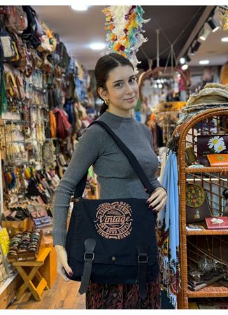 Old Cotton Postacı Çantası Siyah