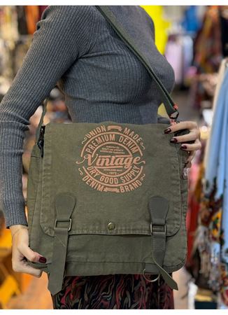 Old Cotton Postacı Çantası Yeşil