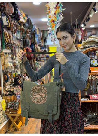 Old Cotton Postacı Çantası Yeşil