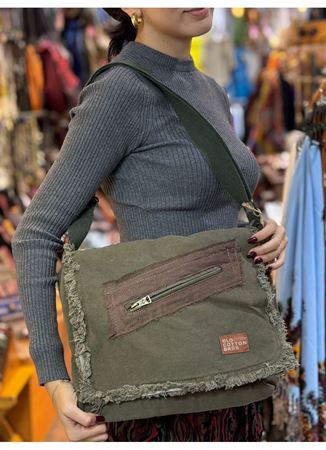 Old Cotton Postacı Çantası Yeşil