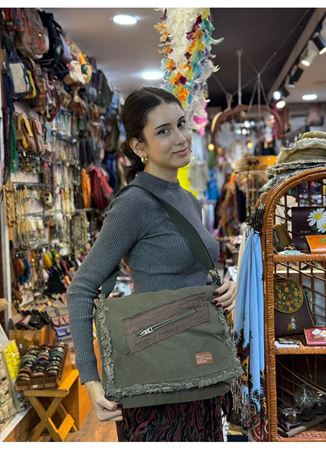 Old Cotton Postacı Çantası Yeşil