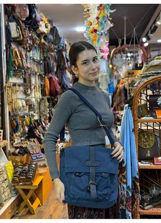 Old Cotton Postacı Çantası Mavi