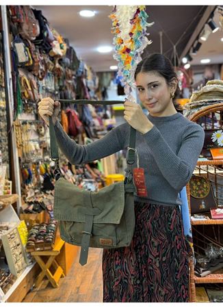 Old Cotton Postacı Çantası Yeşil