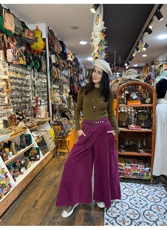 Kadife Pantolon Kemerli Fuşya