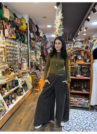 Kadife Pantolon Kemerli Acı Kahve