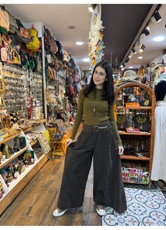 Kadife Pantolon Kemerli Acı Kahve