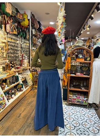 Kadife Pantolon Kemerli Mavi