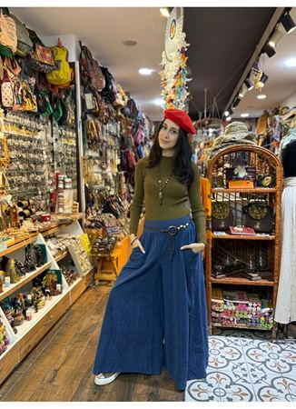 Kadife Pantolon Kemerli Mavi