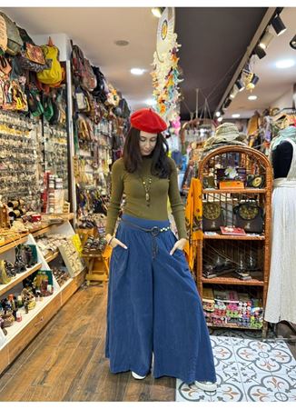 Kadife Pantolon Kemerli Mavi