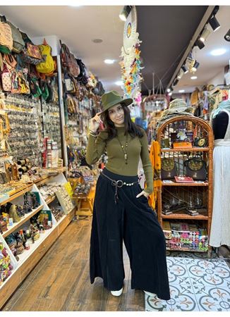 Kadife Pantolon Kemerli Siyah