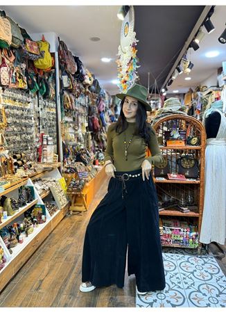 Kadife Pantolon Kemerli Siyah