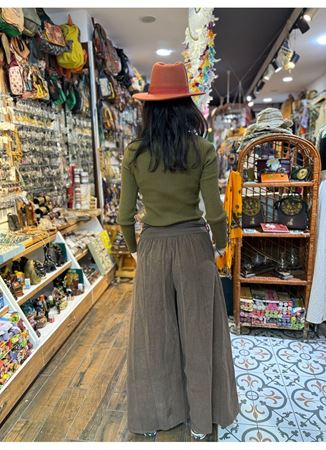 Kadife Pantolon Kemerli Kahverengi