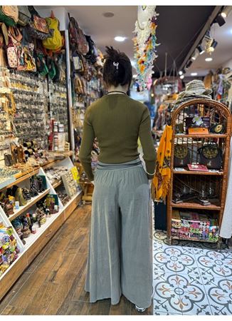 Kadife Pantolon Kemerli Gri