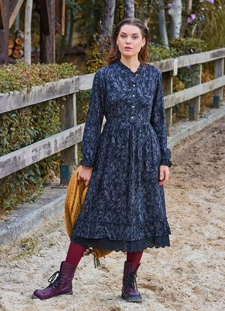 Düğme Detaylı Dantelli Antrasit Uzun Kollu Elbise