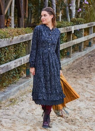 Düğme Detaylı Dantelli Antrasit Uzun Kollu Elbise